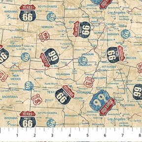 Historic Route 66 Map cream Multi by Northcott